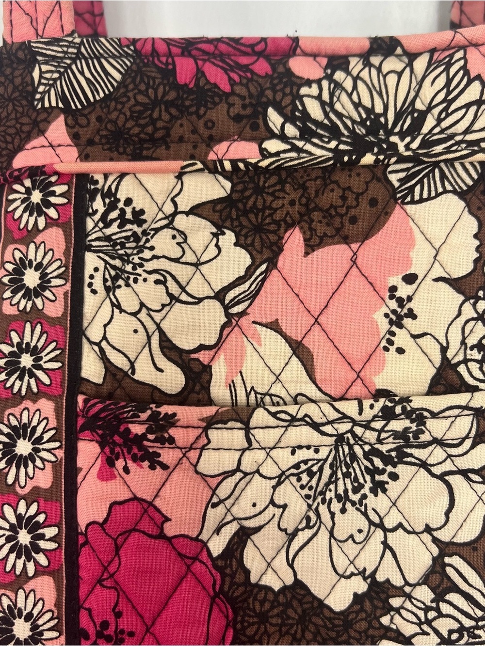 Vera Bradley Pink Floral Quilted Tote Bag Shoulder Purse Zip Top - Picture 4 of 17
